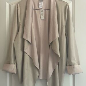 Chico's soft suede waterfall opening - Beige and Cream - fits like a XXL